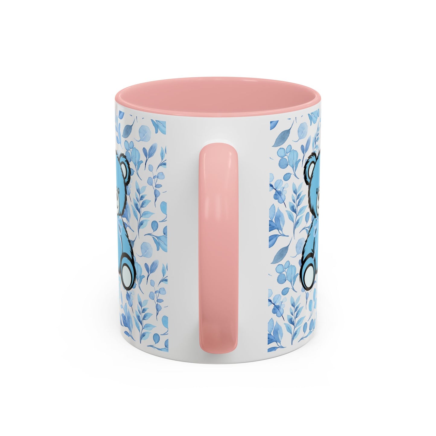 Coffee Mug - Blue Coquette Teddy Bear with Floral Background and Light Blue Interior