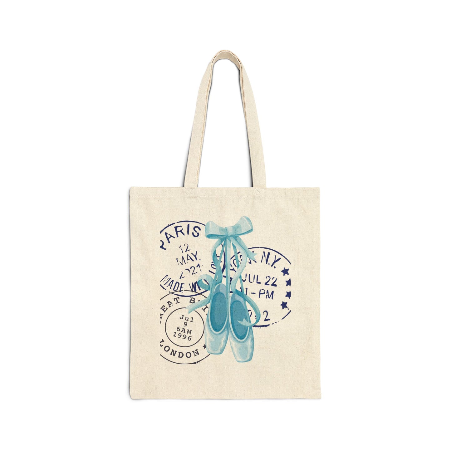 Ballet Letters Canvas Tote – Coquette Blue Pointe & Postal Stamp Print
