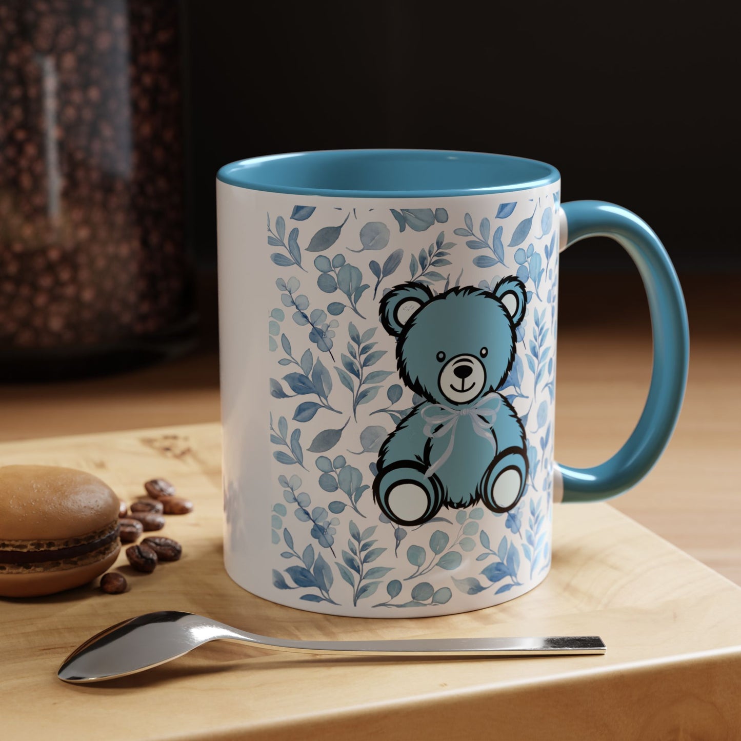 Coffee Mug - Coquette Blue Teddy Bear Design w/ Light Blue Interior