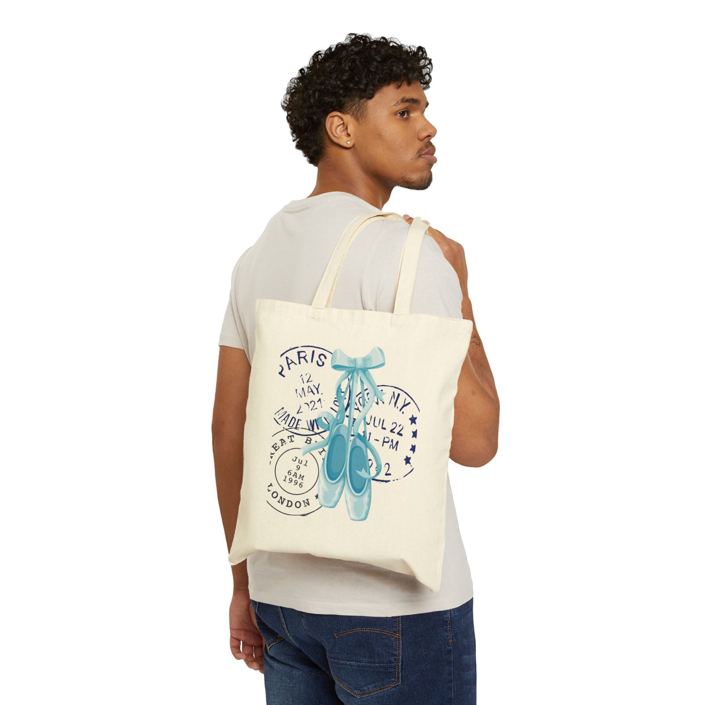 Ballet Letters Canvas Tote – Coquette Blue Pointe & Postal Stamp Print