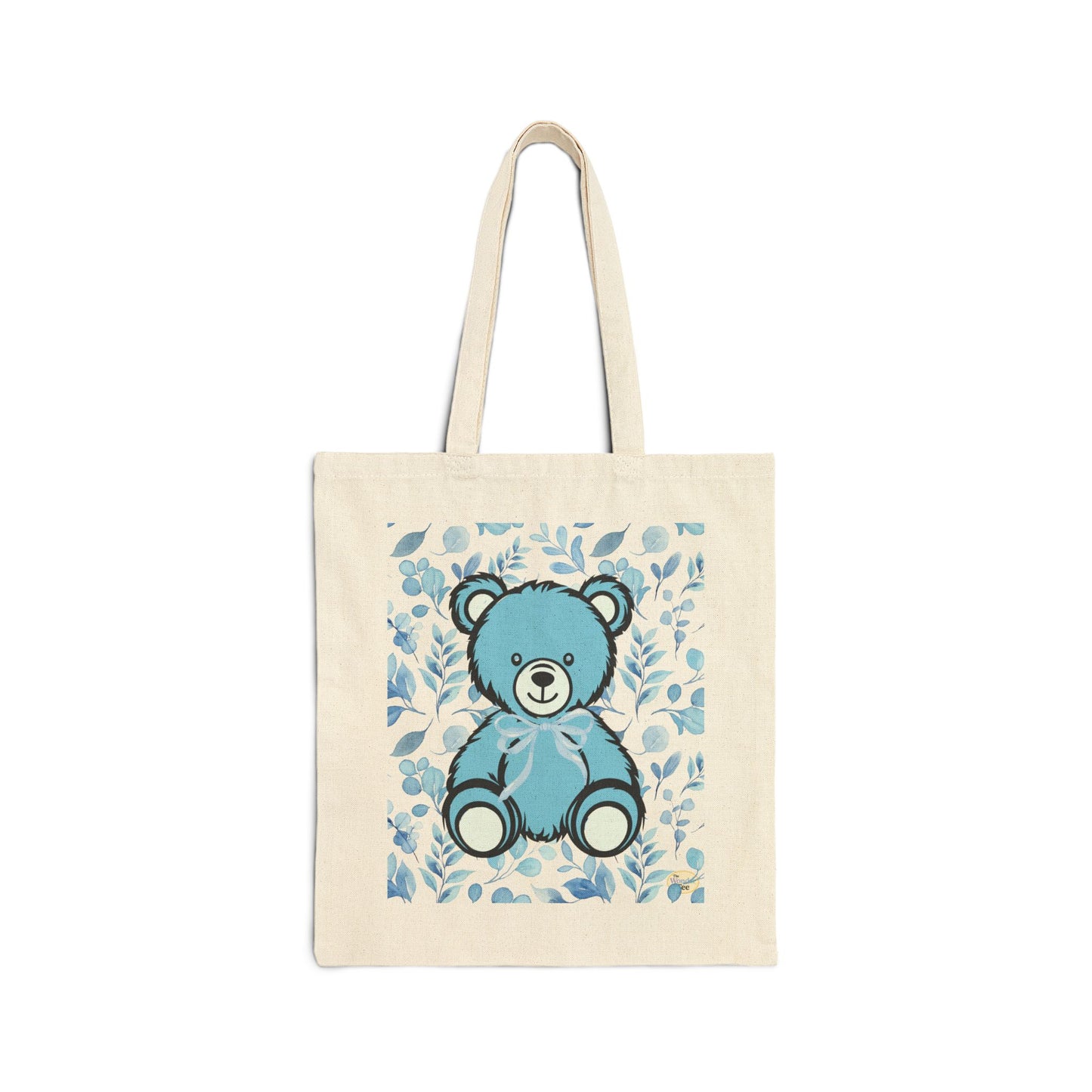 Canvas Tote Bag - Blue Coquette Teddy Bear and Floral Design