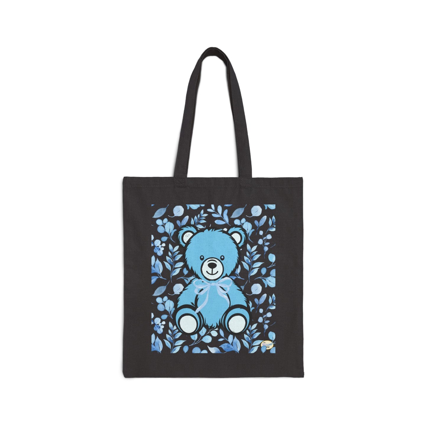 Canvas Tote Bag - Blue Coquette Teddy Bear and Floral Design