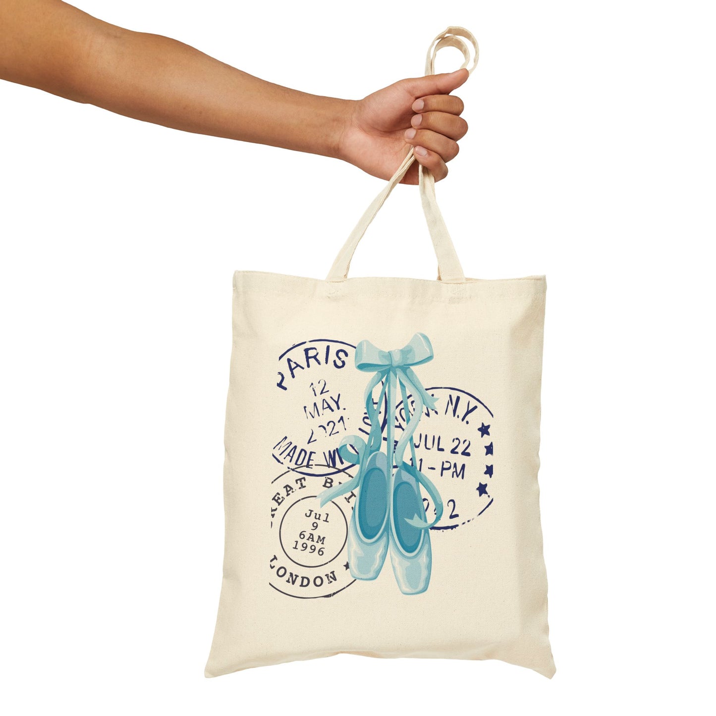 Ballet Letters Canvas Tote – Coquette Blue Pointe & Postal Stamp Print