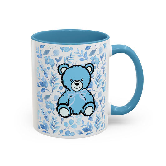 Coffee Mug - Coquette Blue Teddy Bear Design w/ Light Blue Interior