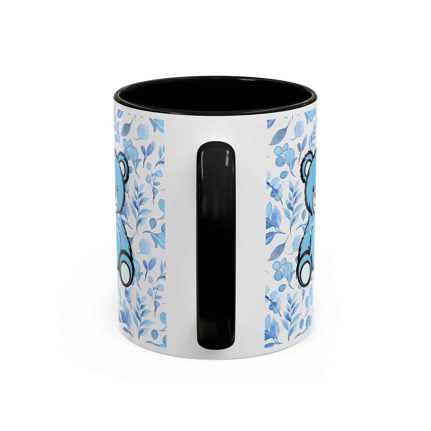Coffee Mug - Blue Coquette Teddy Bear with Floral Background and Light Blue Interior