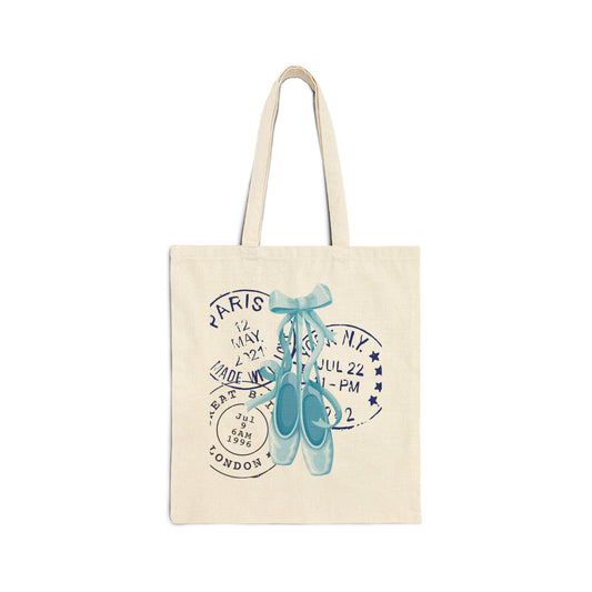 Ballet Letters Canvas Tote – Coquette Blue Pointe & Postal Stamp Print
