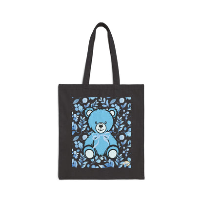 Canvas Tote Bag - Blue Coquette Teddy Bear and Floral Design